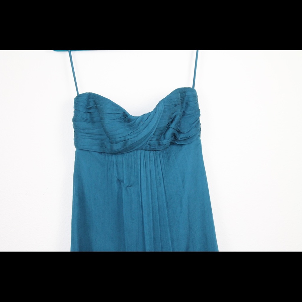 Amsale 100% Silk Teal Strapless Maxi Dress Size 4 - Picture 4 of 9